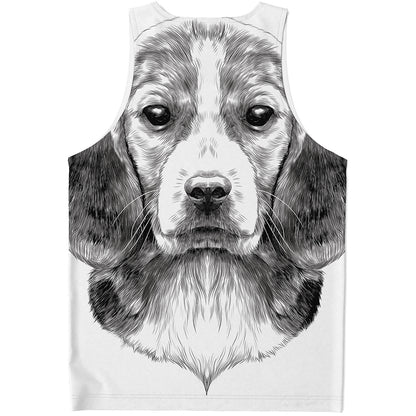 Black And White Drawing Beagle Print Men's Tank Top