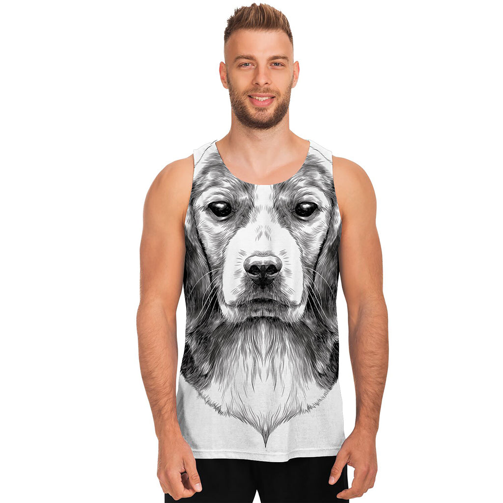 Black And White Drawing Beagle Print Men's Tank Top