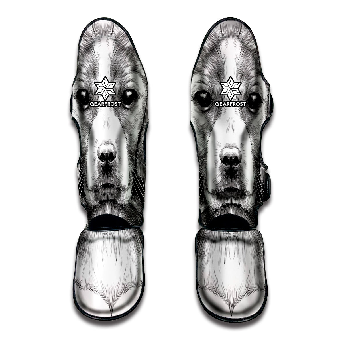 Black And White Drawing Beagle Print Muay Thai Shin Guard