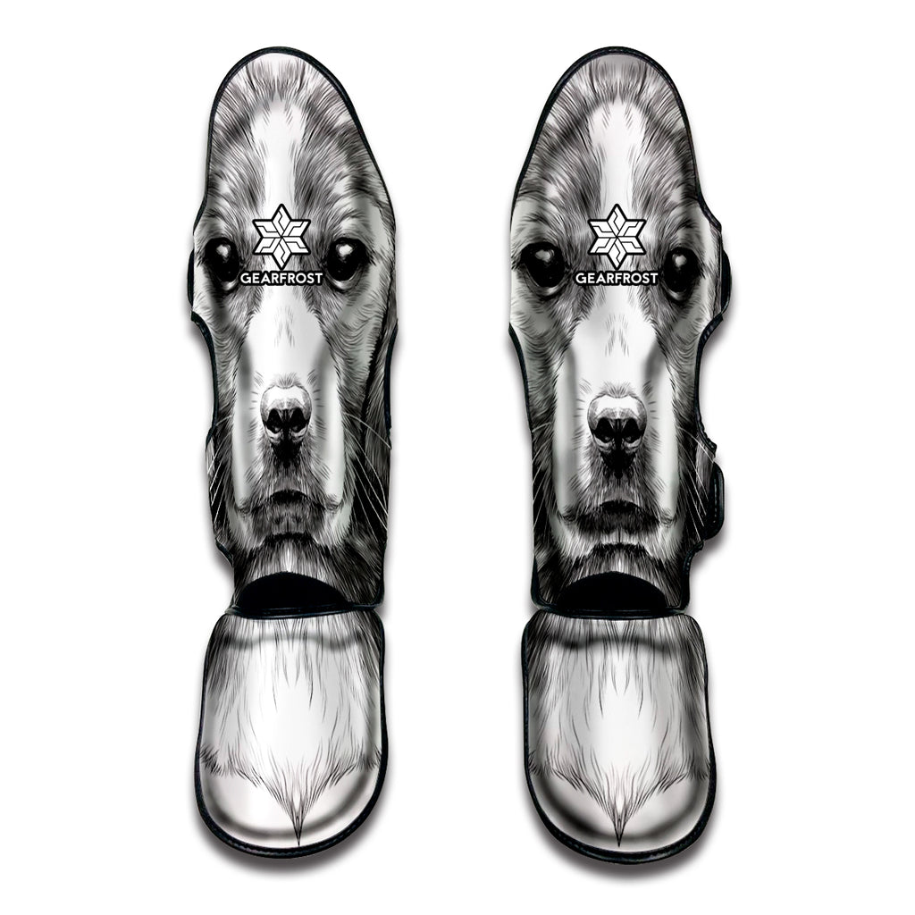 Black And White Drawing Beagle Print Muay Thai Shin Guard