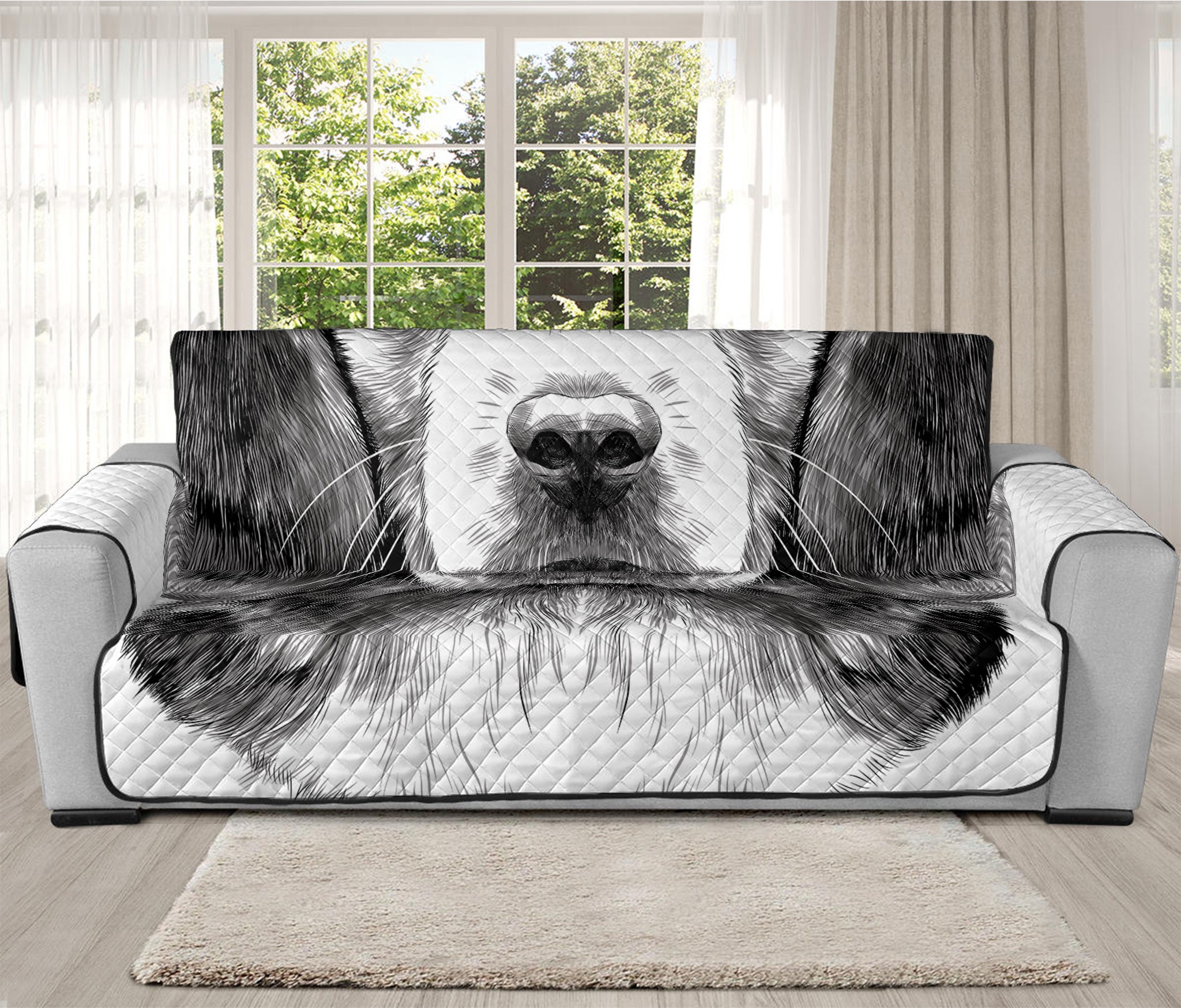 Black And White Drawing Beagle Print Oversized Sofa Protector