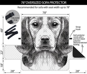 Black And White Drawing Beagle Print Oversized Sofa Protector