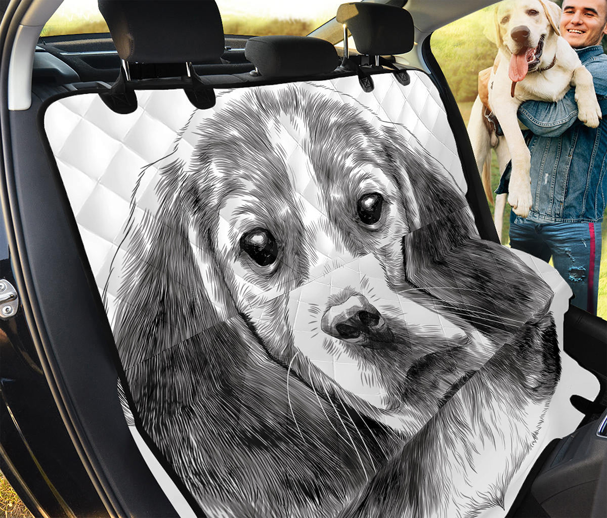 Black And White Drawing Beagle Print Pet Car Back Seat Cover