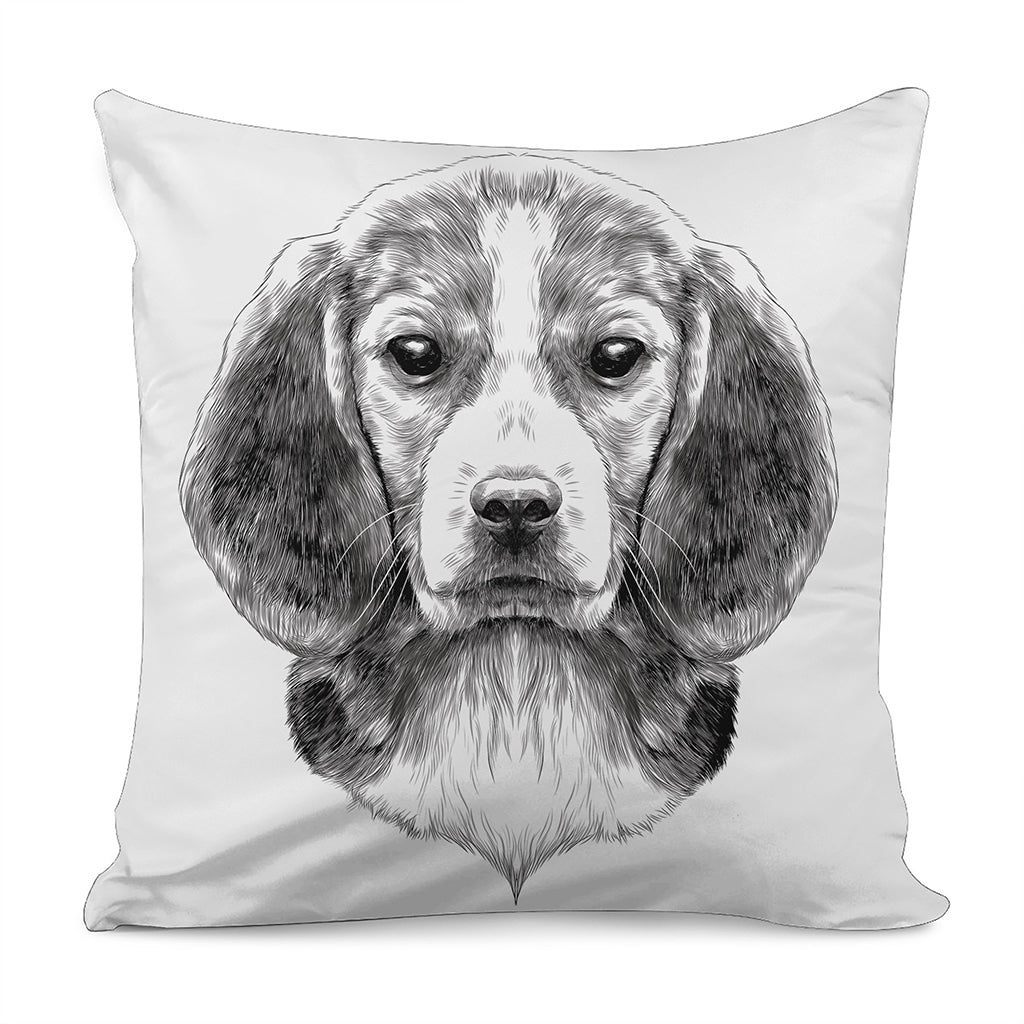 Black And White Drawing Beagle Print Pillow Cover