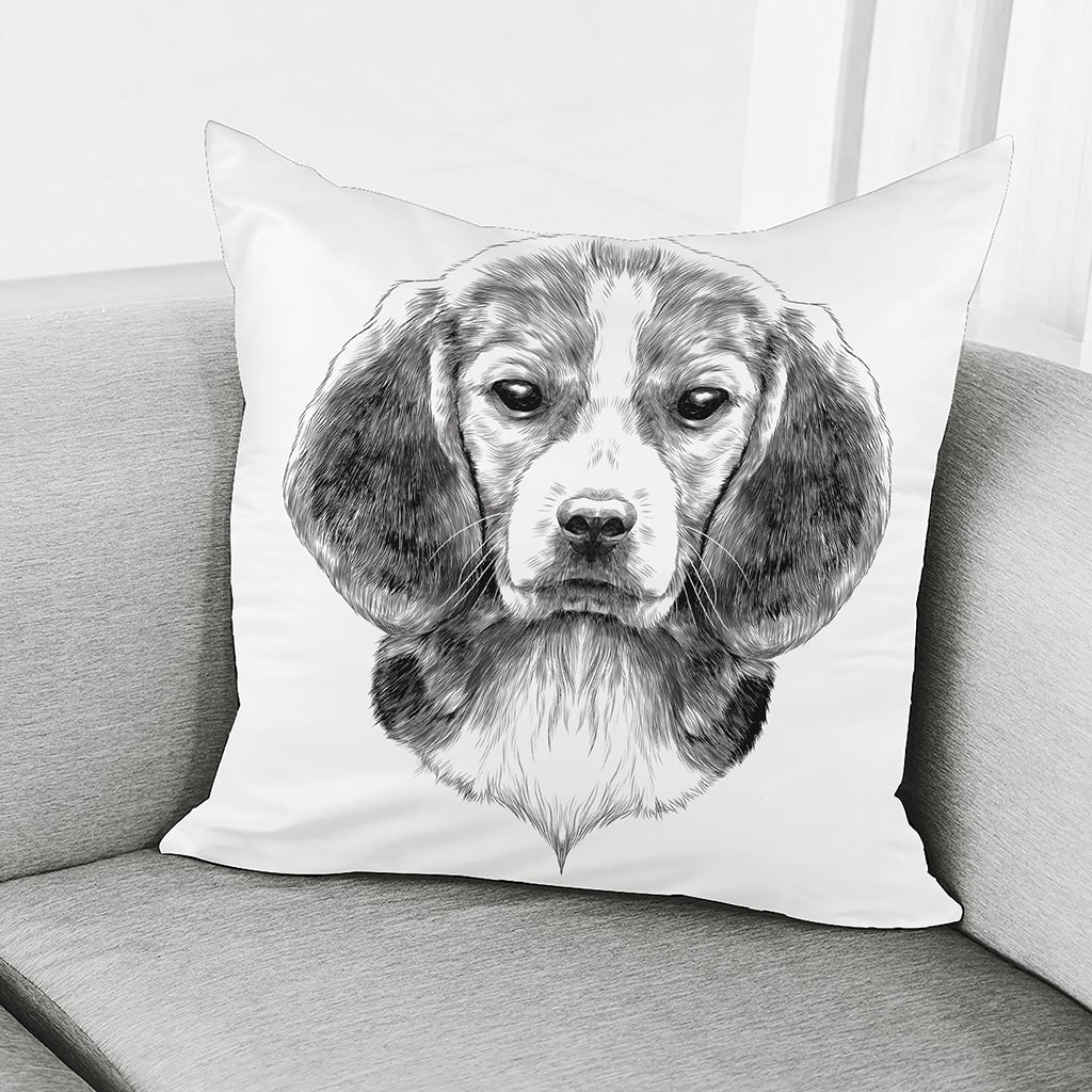 Black And White Drawing Beagle Print Pillow Cover