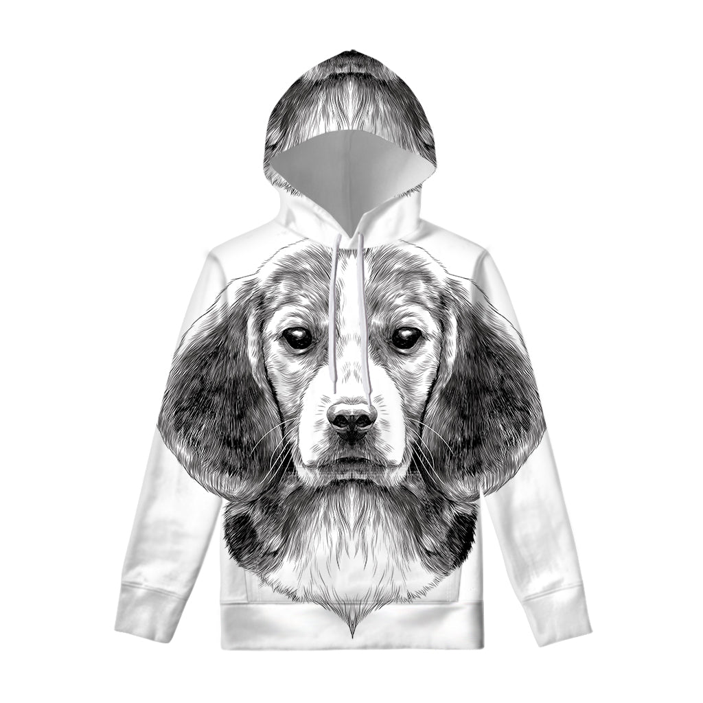 Black And White Drawing Beagle Print Pullover Hoodie