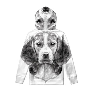 Black And White Drawing Beagle Print Pullover Hoodie