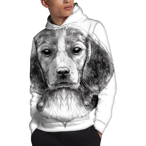 Black And White Drawing Beagle Print Pullover Hoodie