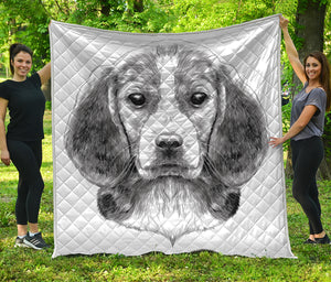 Black And White Drawing Beagle Print Quilt