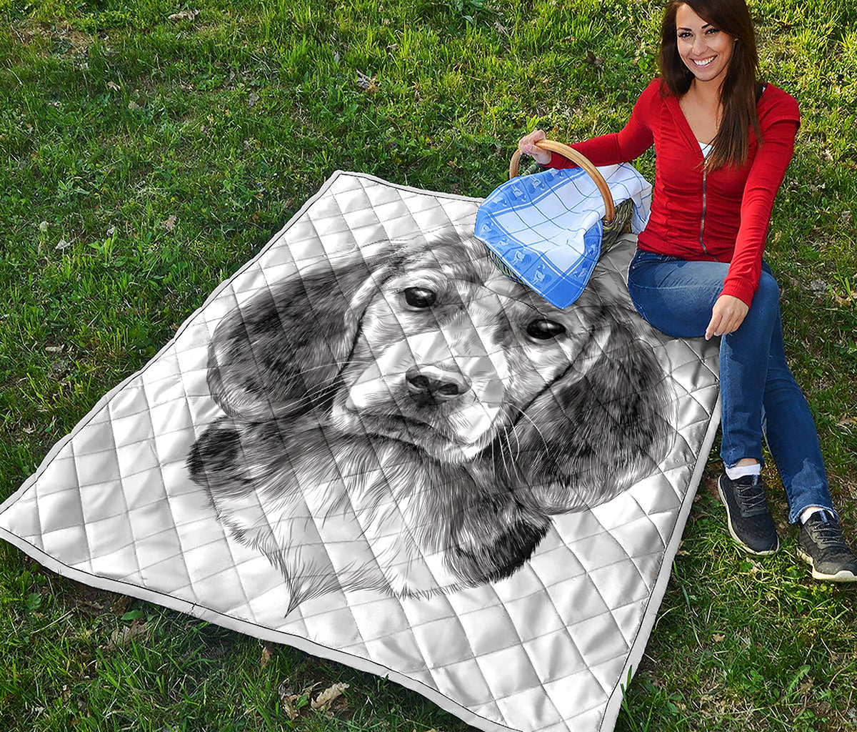 Black And White Drawing Beagle Print Quilt