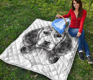 Black And White Drawing Beagle Print Quilt