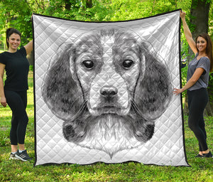 Black And White Drawing Beagle Print Quilt