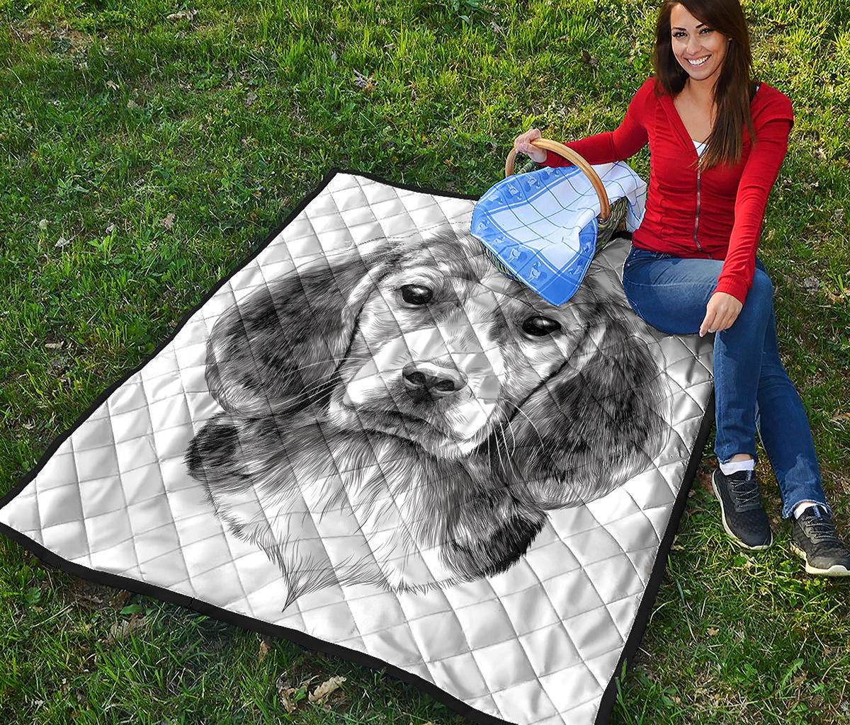 Black And White Drawing Beagle Print Quilt