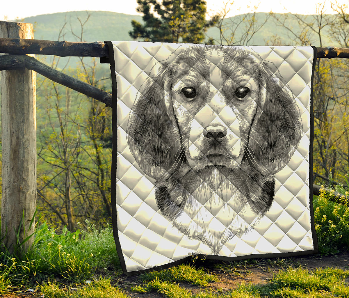 Black And White Drawing Beagle Print Quilt