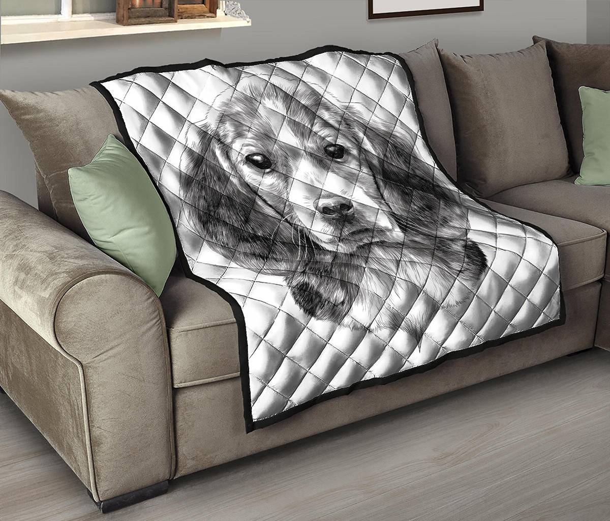 Black And White Drawing Beagle Print Quilt