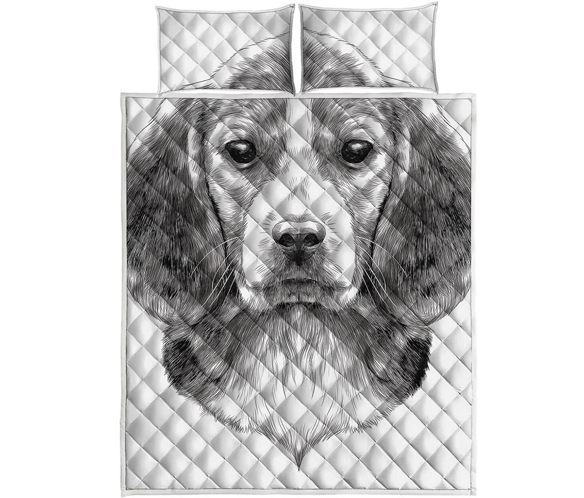 Black And White Drawing Beagle Print Quilt Bed Set