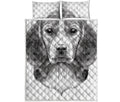 Black And White Drawing Beagle Print Quilt Bed Set