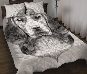 Black And White Drawing Beagle Print Quilt Bed Set