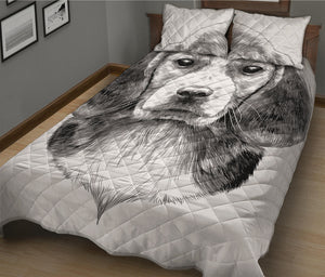 Black And White Drawing Beagle Print Quilt Bed Set