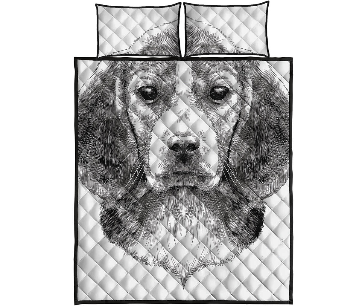 Black And White Drawing Beagle Print Quilt Bed Set