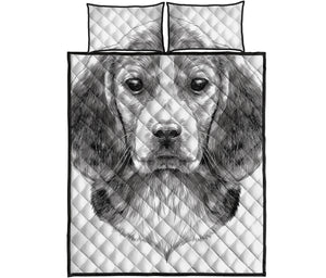 Black And White Drawing Beagle Print Quilt Bed Set