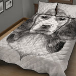 Black And White Drawing Beagle Print Quilt Bed Set