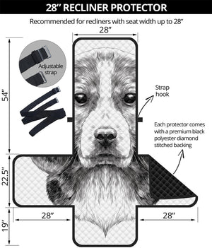 Black And White Drawing Beagle Print Recliner Protector