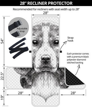 Black And White Drawing Beagle Print Recliner Protector