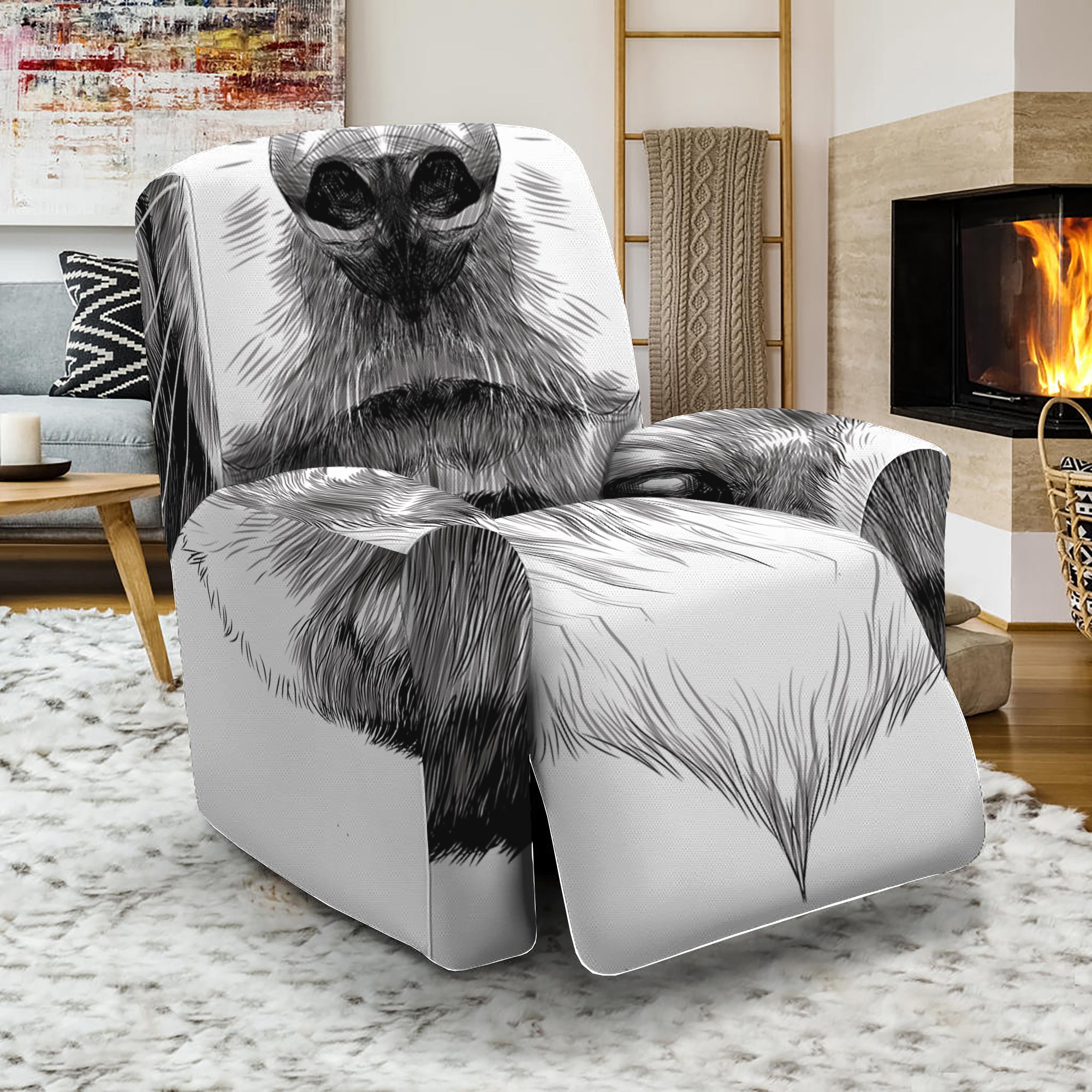 Black And White Drawing Beagle Print Recliner Slipcover