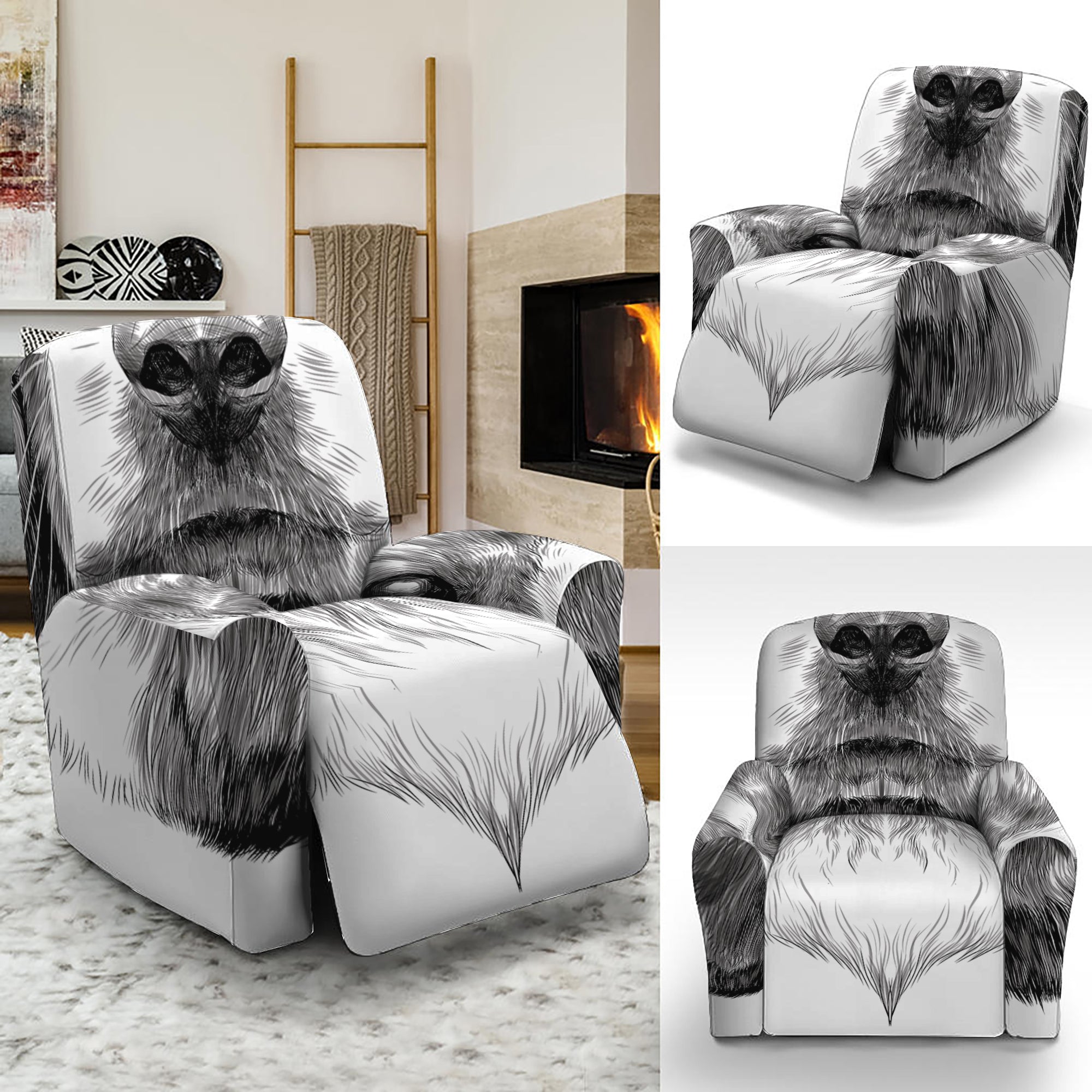 Black And White Drawing Beagle Print Recliner Slipcover