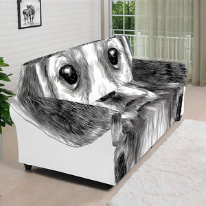 Black And White Drawing Beagle Print Sofa Cover