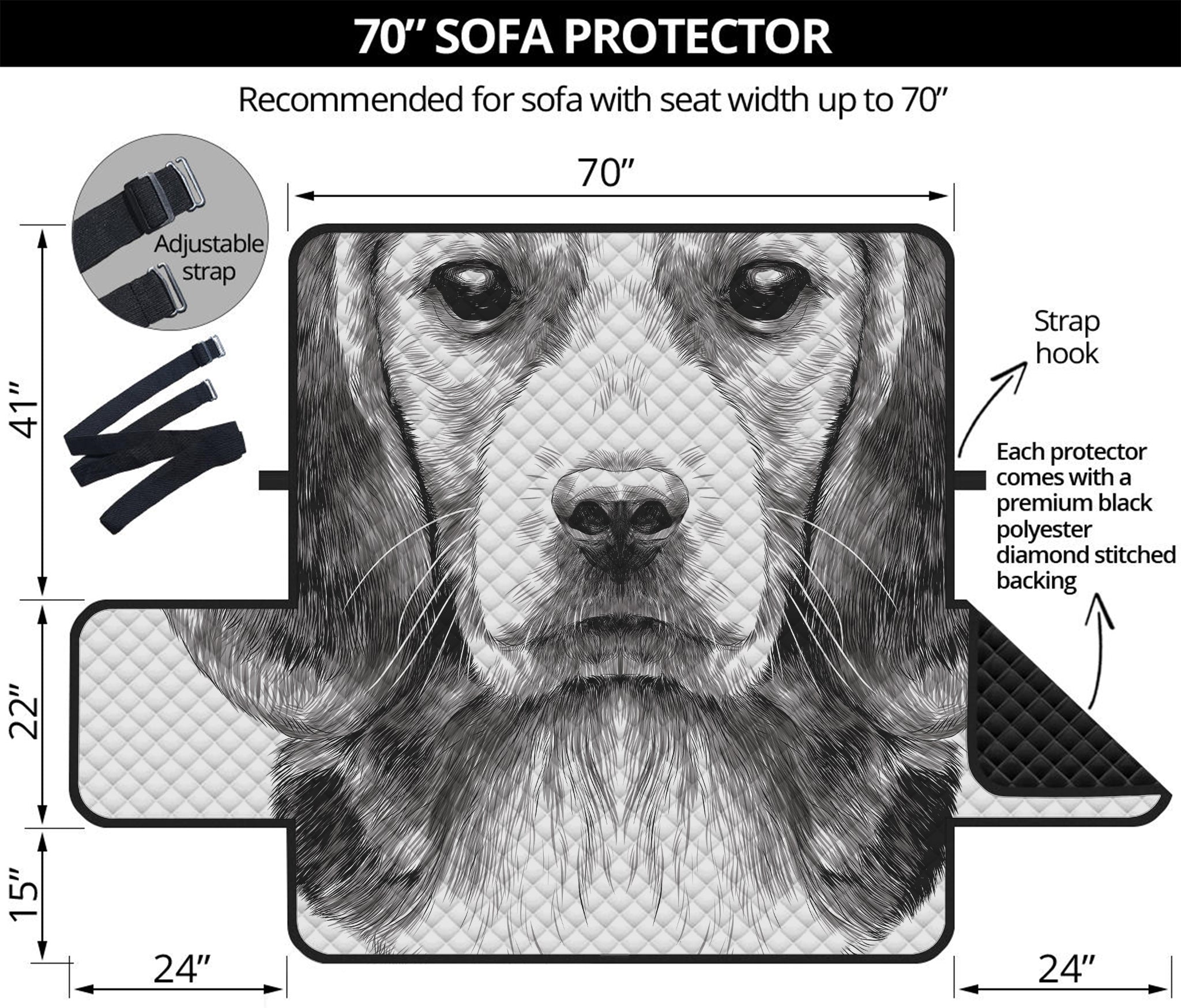 Black And White Drawing Beagle Print Sofa Protector