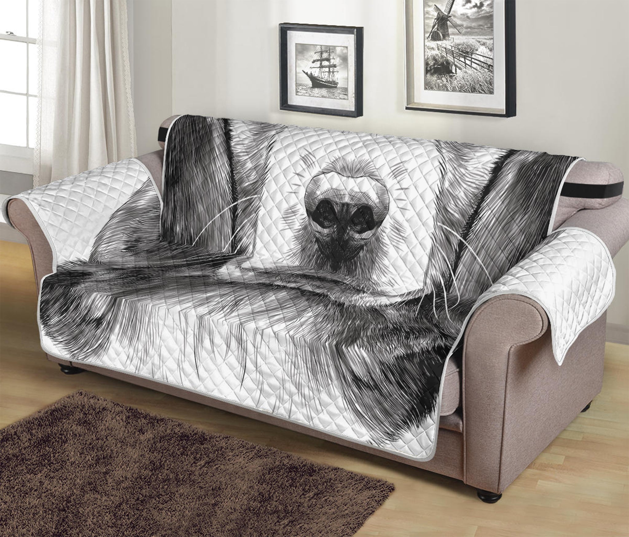 Black And White Drawing Beagle Print Sofa Protector