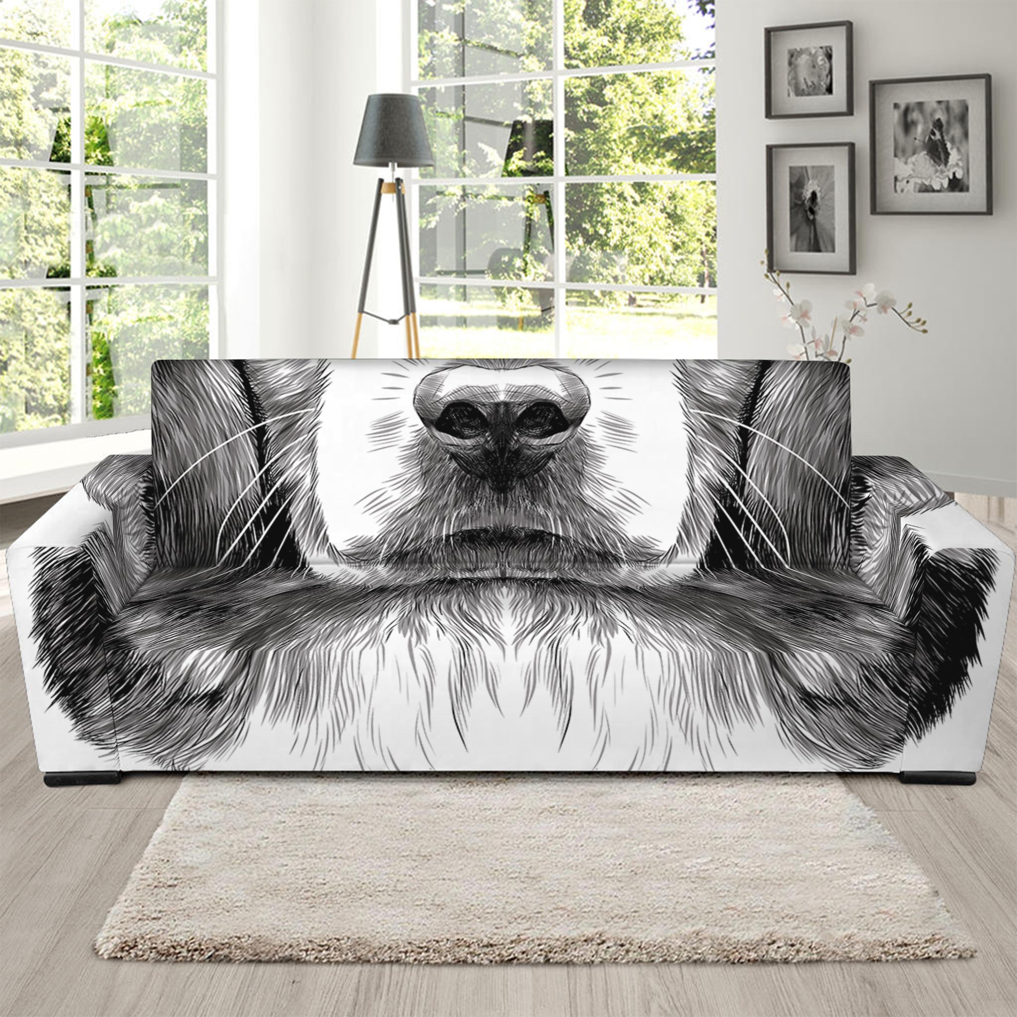 Black And White Drawing Beagle Print Sofa Slipcover