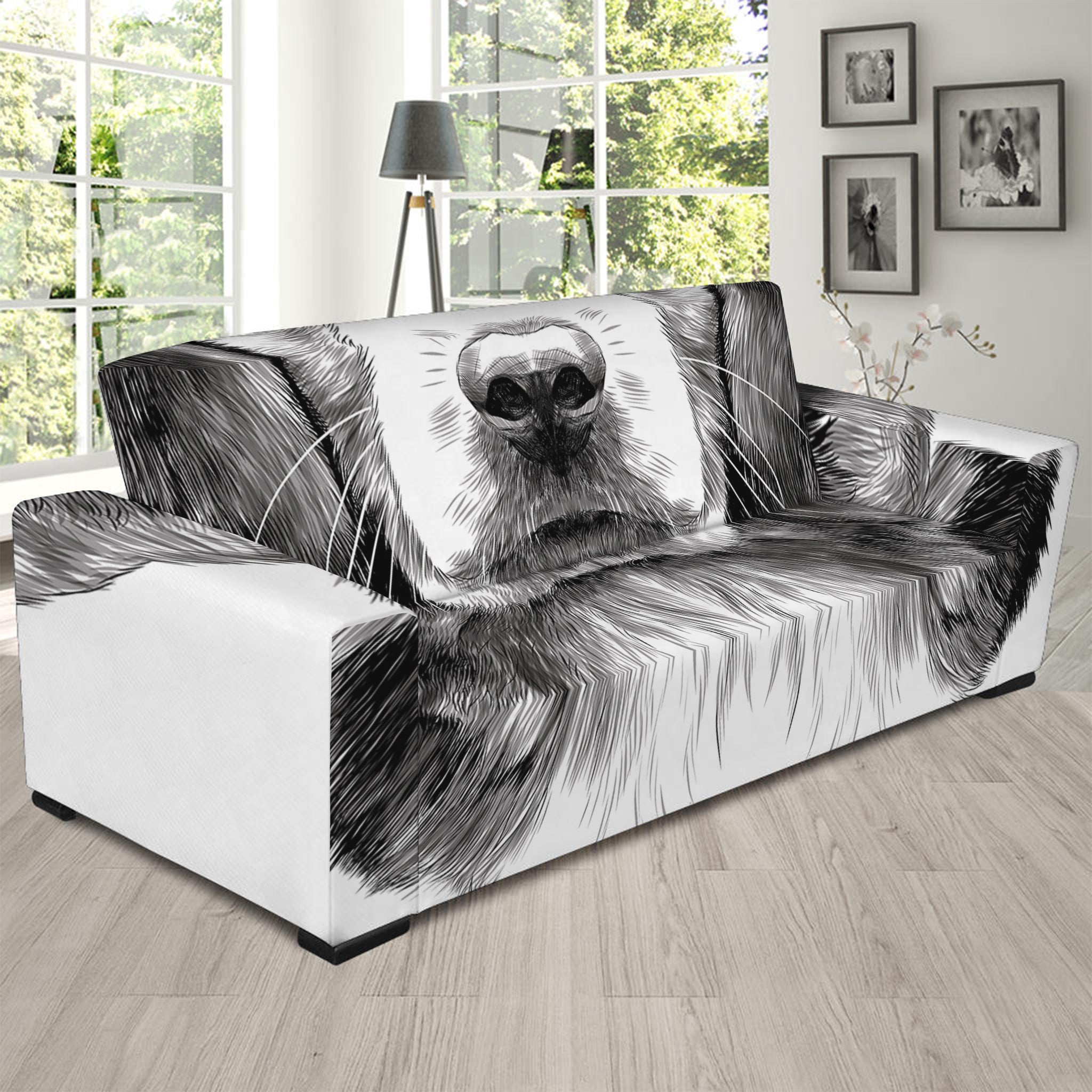 Black And White Drawing Beagle Print Sofa Slipcover