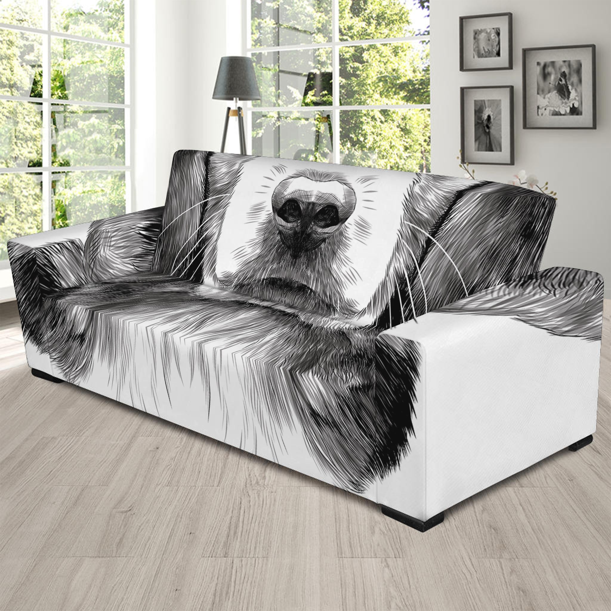 Black And White Drawing Beagle Print Sofa Slipcover