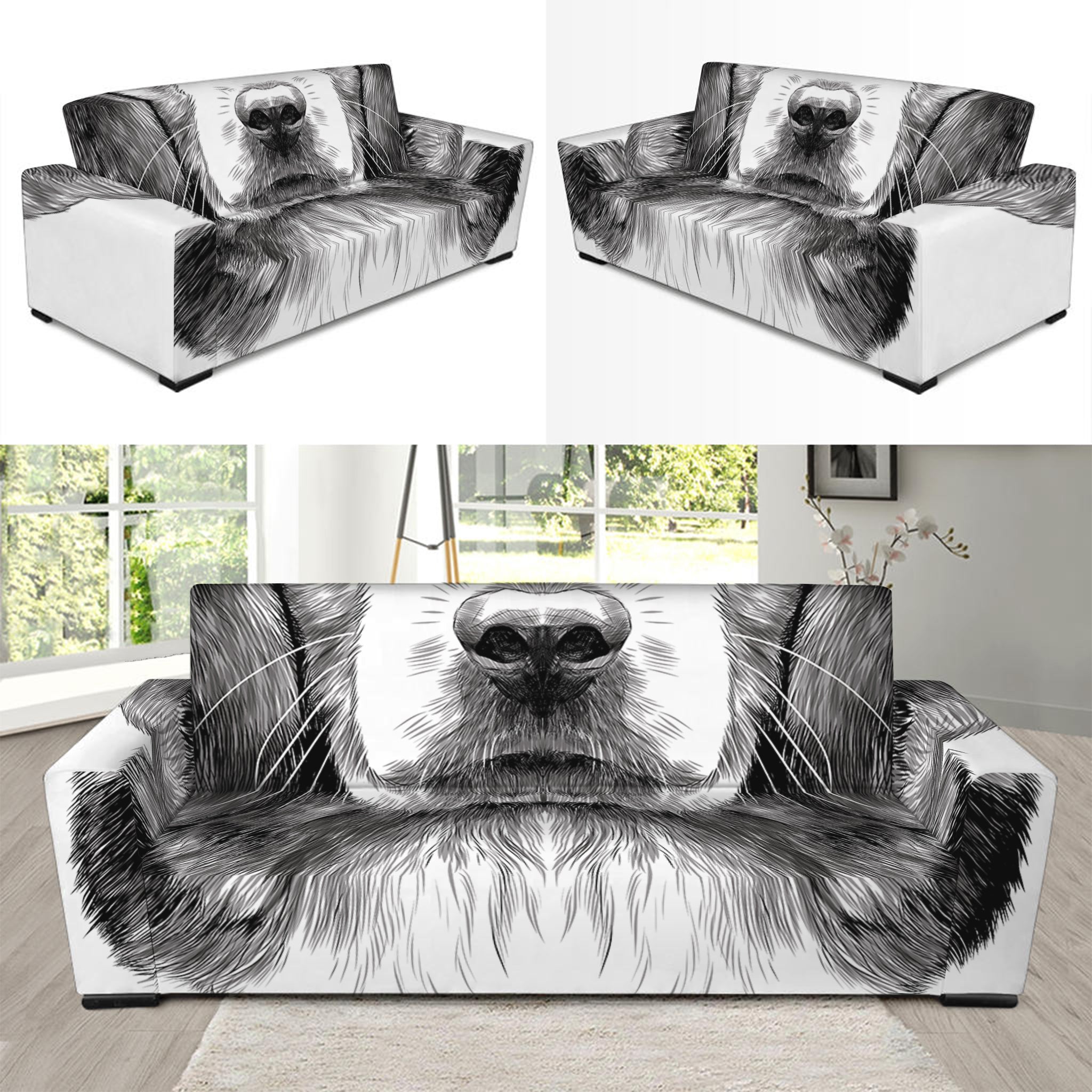 Black And White Drawing Beagle Print Sofa Slipcover