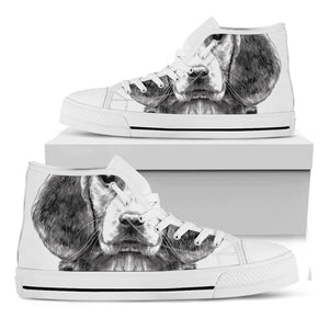 Black And White Drawing Beagle Print White High Top Shoes