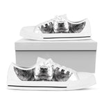 Black And White Drawing Beagle Print White Low Top Shoes