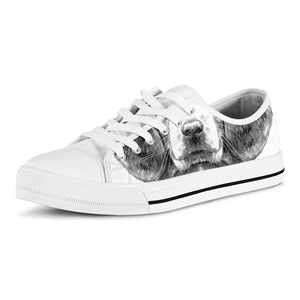 Black And White Drawing Beagle Print White Low Top Shoes