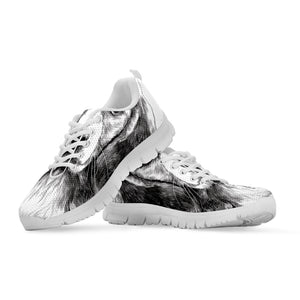 Black And White Drawing Beagle Print White Sneakers