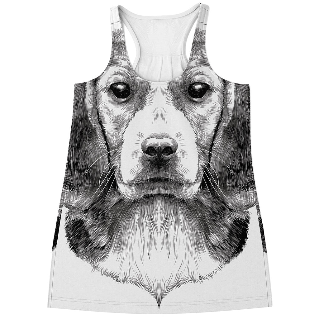 Black And White Drawing Beagle Print Women's Racerback Tank Top