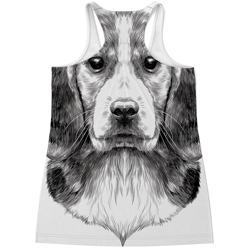 Black And White Drawing Beagle Print Women's Racerback Tank Top