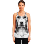 Black And White Drawing Beagle Print Women's Racerback Tank Top