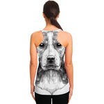 Black And White Drawing Beagle Print Women's Racerback Tank Top