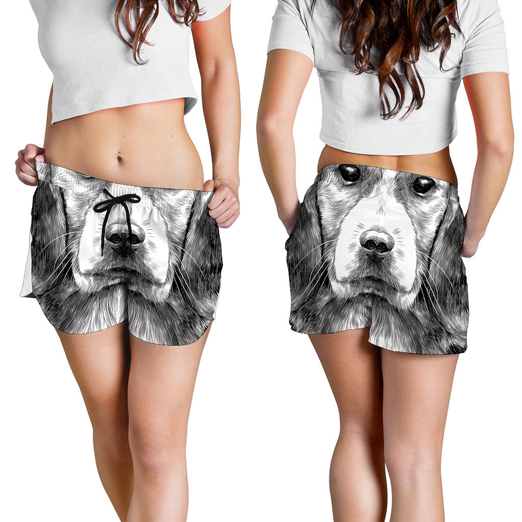 Black And White Drawing Beagle Print Women's Shorts