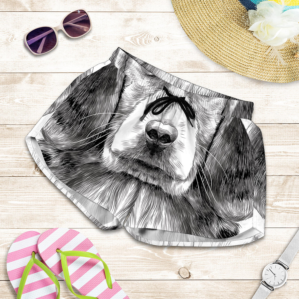 Black And White Drawing Beagle Print Women's Shorts