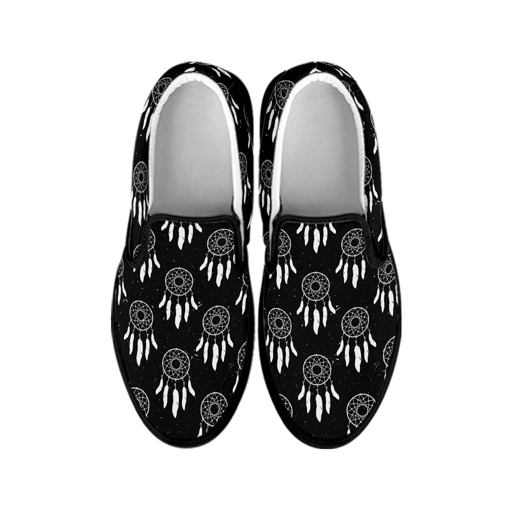 Black And White Dream Catcher Print Black Slip On Shoes