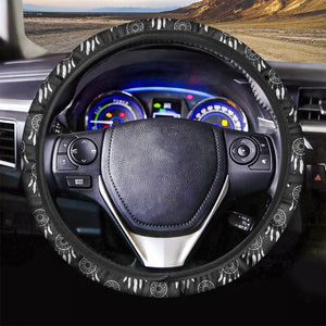 Black And White Dream Catcher Print Car Steering Wheel Cover