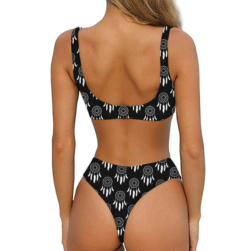 Black And White Dream Catcher Print Front Bow Tie Bikini